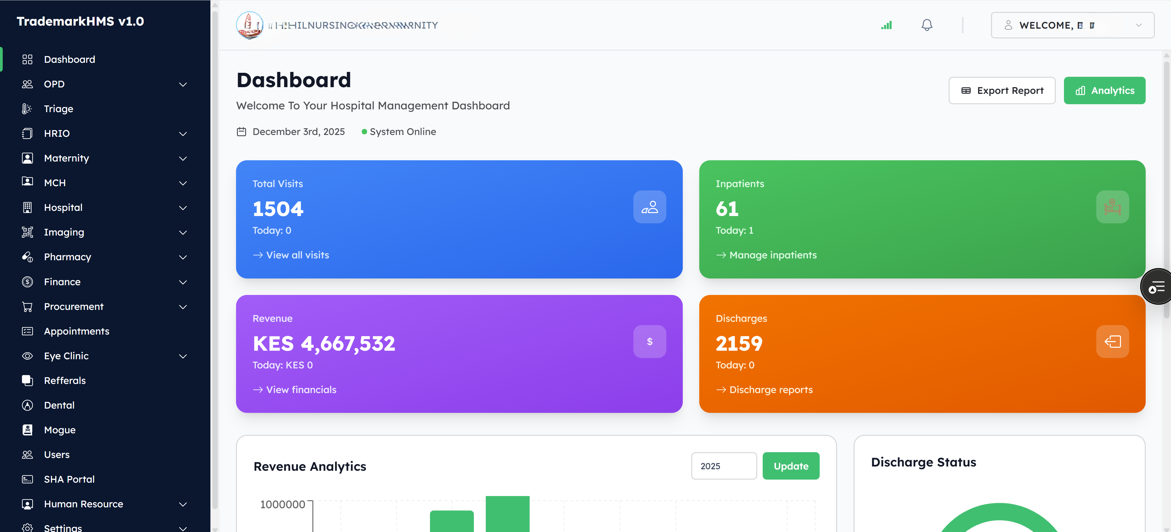 TrademarkHms V1.0 Dashboard Interface