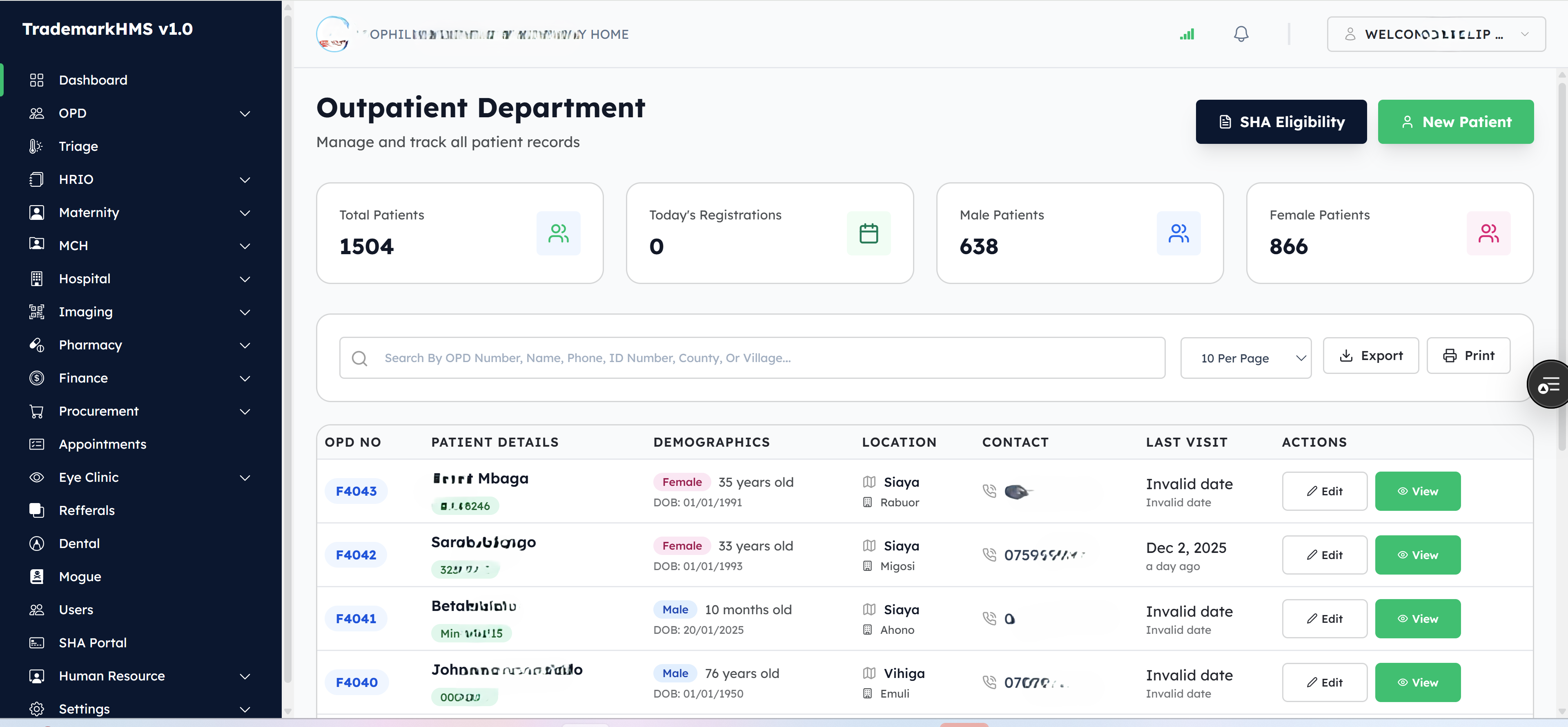 TrademarkHms V1.0 Dashboard Interface
